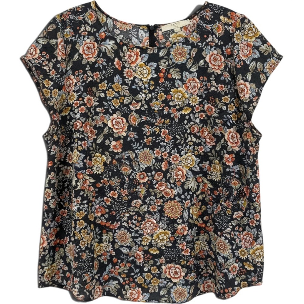 LOFT Plus Womens Size 20 Dark Floral Button Back Flutter Sleeve Blouse Top